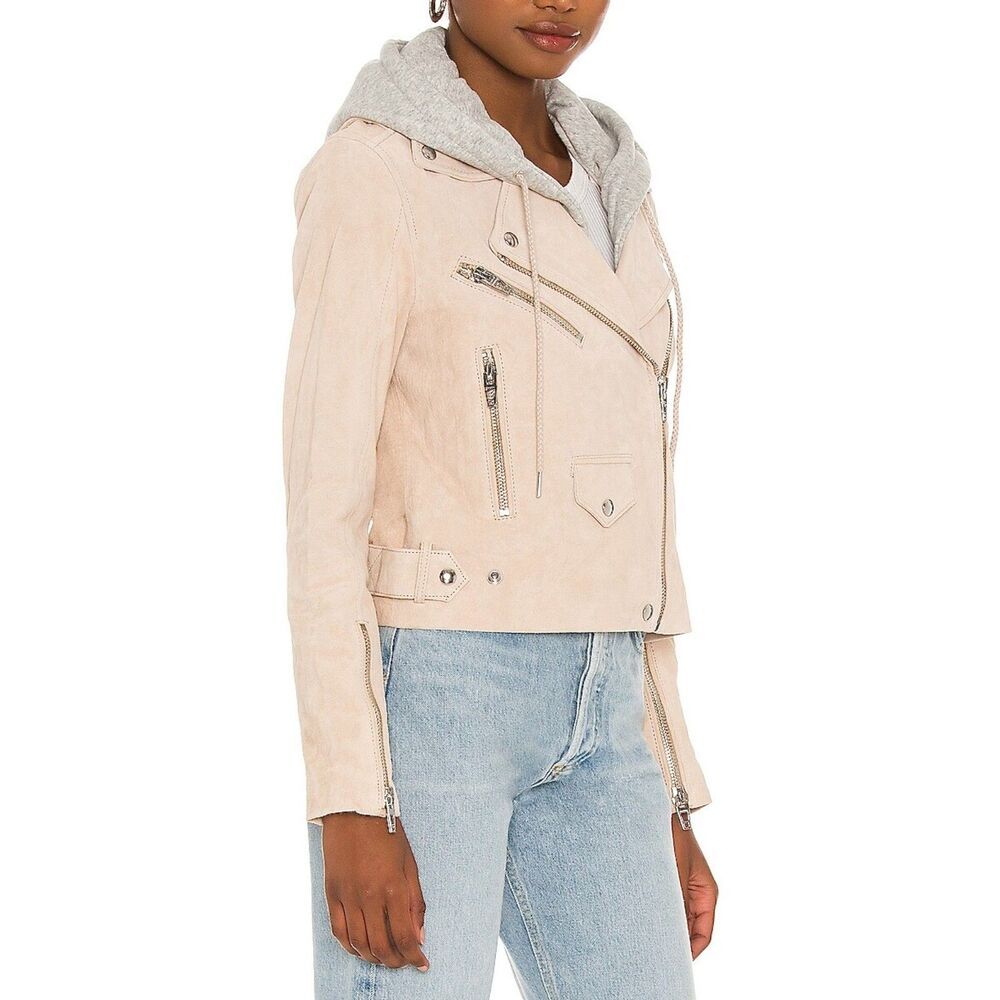 BLANK NYC Suede Beige/Sand "Sunday Drive" Moto Jacket w/Detachable Hoodie, Sz. S